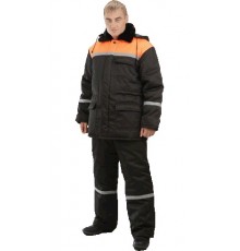 Костюм мужской МЕТЕЛИЦА утепленный синтепоном (куртка, брюки), ткань смесовая, цвет черный с оранжевым